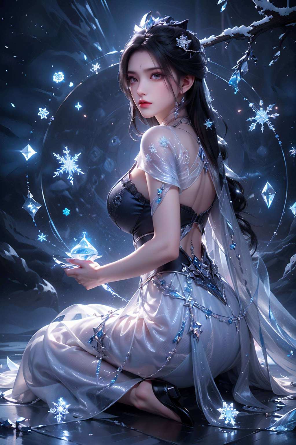 动漫壁纸藏倩影玉颜如画映碧屏